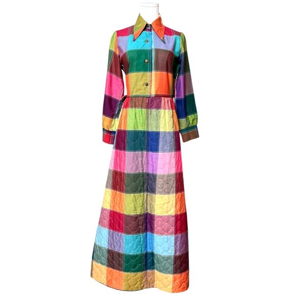 Nova Loungewear 1970s Vintage Dress Coat Quilted Skirt Size Fit S Long Sleeves - Picture 7 of 14